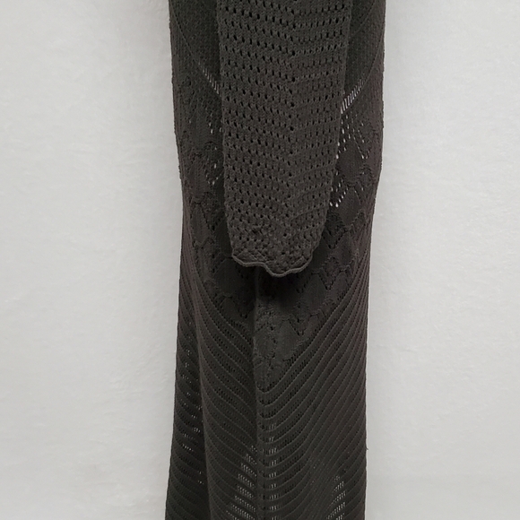 W by Worth Olive Green Open Crochet Knit Plunging Neckline Asymmetric Midi Dress - Picture 9 of 14